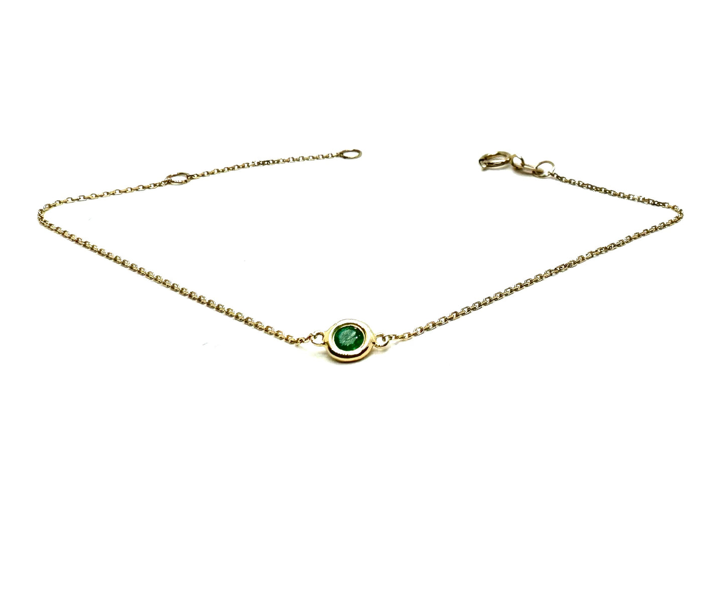 Natural Emerald Solitaire Yellow Gold Bracelet 6-7”