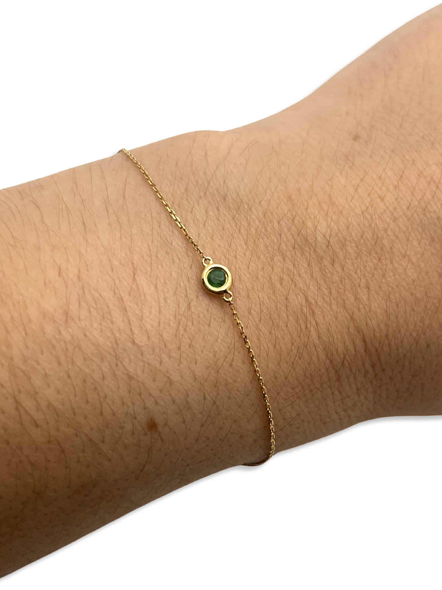 Natural Emerald Solitaire Yellow Gold Bracelet 6-7”