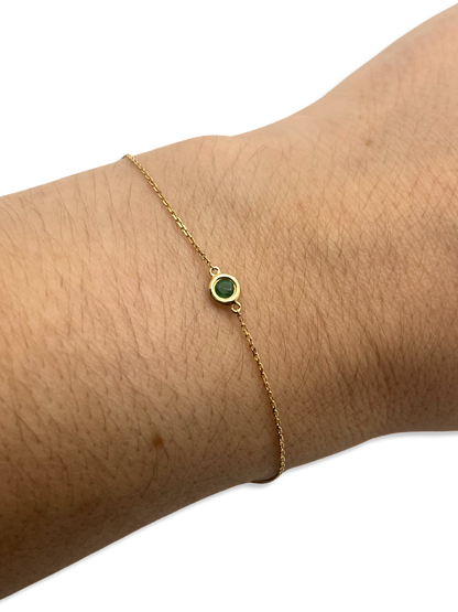 Natural Emerald Solitaire Yellow Gold Bracelet 6-7”