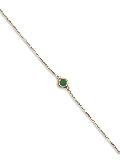 Natural Emerald Solitaire Yellow Gold Bracelet 6-7”