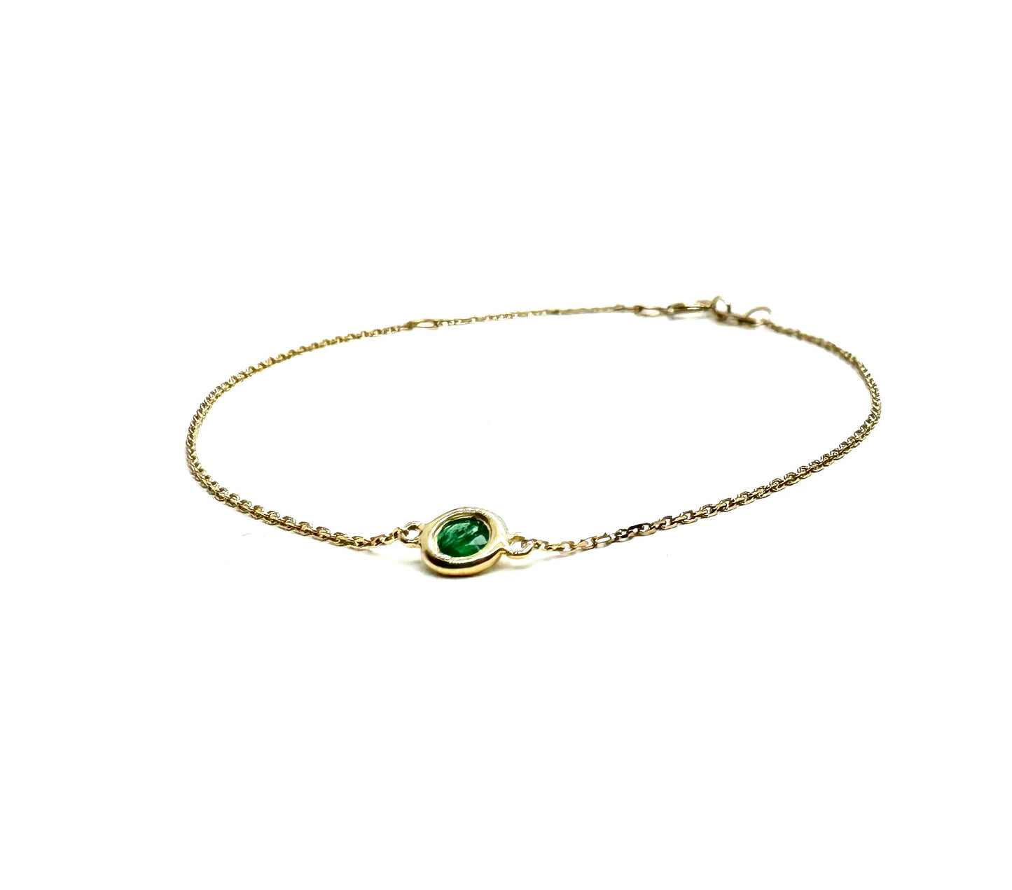 Natural Emerald Solitaire Yellow Gold Bracelet 6-7”