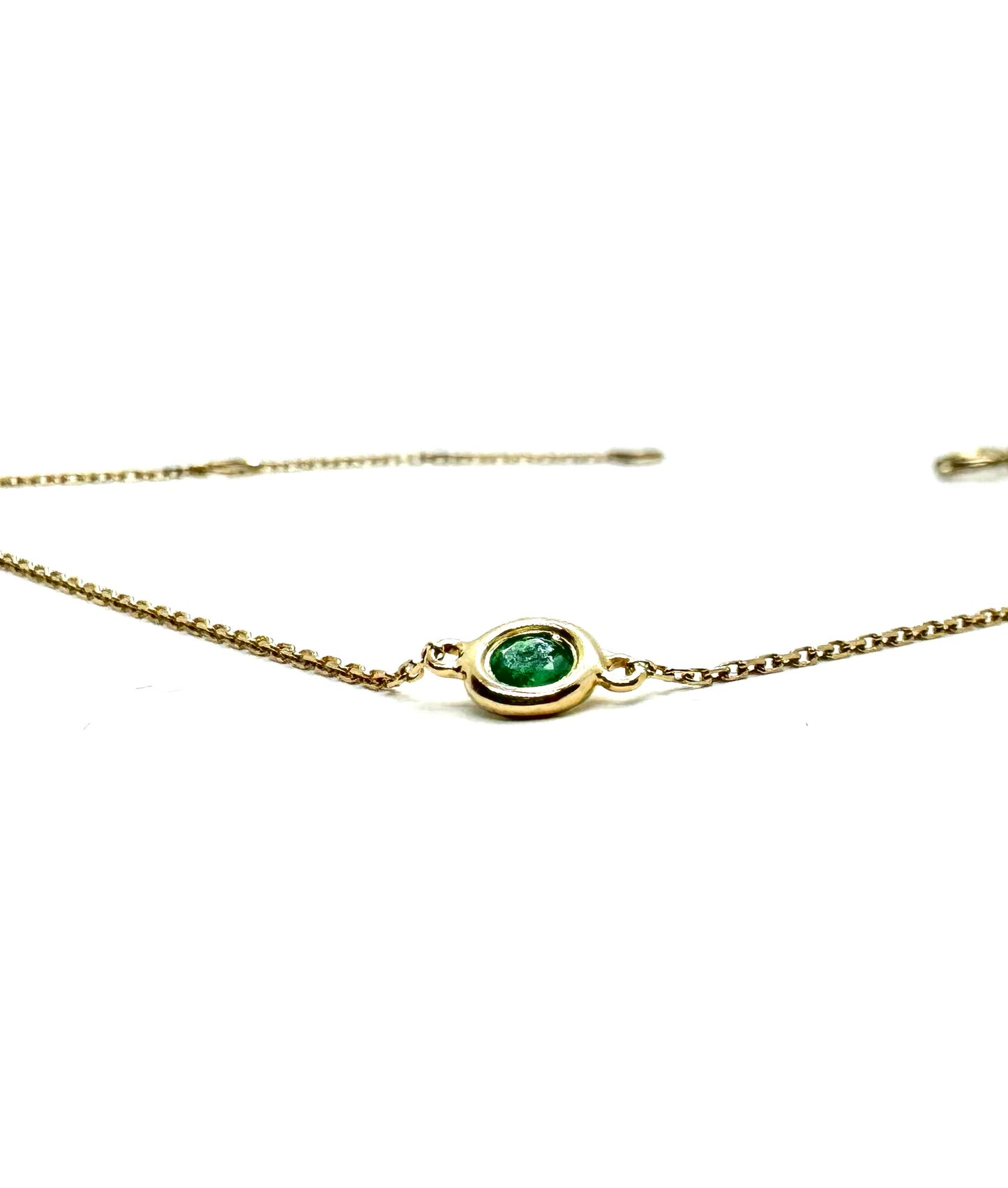 Natural Emerald Solitaire Yellow Gold Bracelet 6-7”