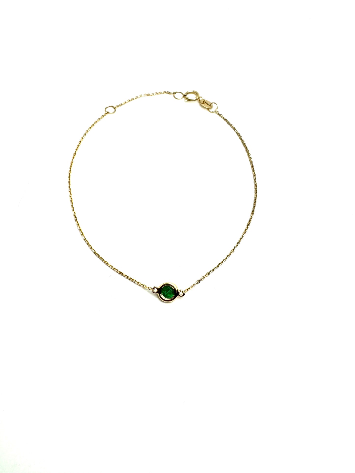 Natural Emerald Solitaire Yellow Gold Bracelet 6-7”