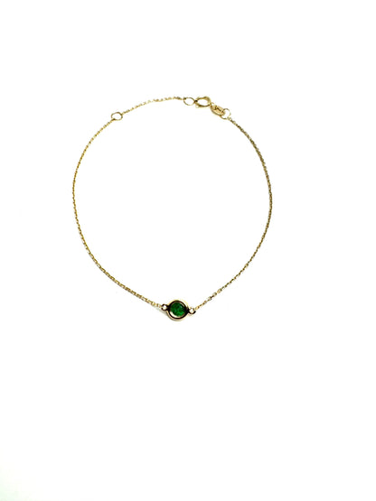 Natural Emerald Solitaire Yellow Gold Bracelet 6-7”