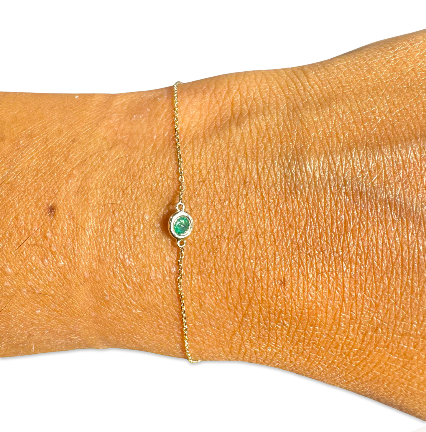 Natural Emerald Solitaire Yellow Gold Bracelet 6-7”