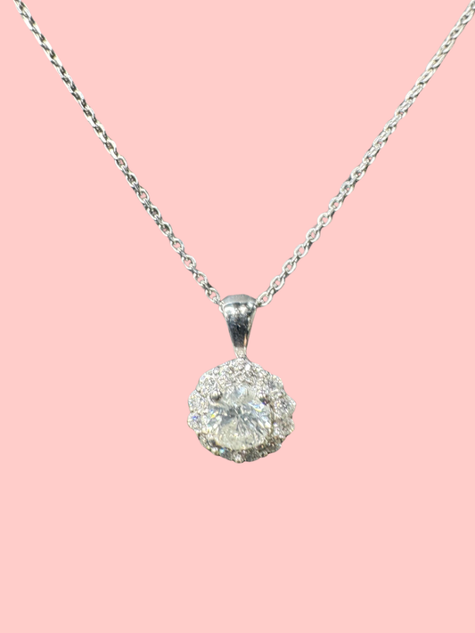 14K half carat with halo necklace charm